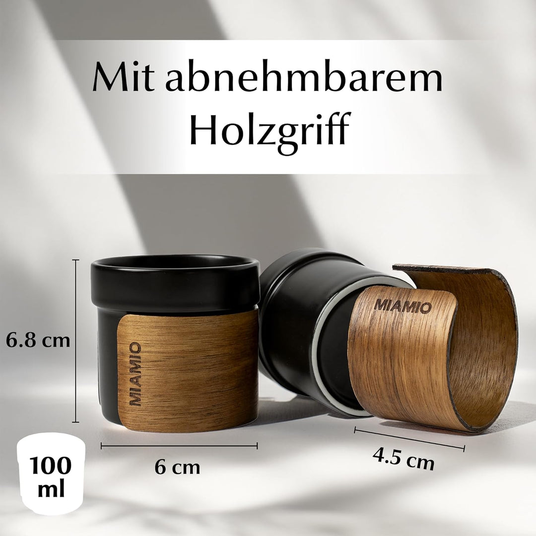 MIAMIO - Keramik Espressotassen/Espressobecher ohne Henkel (100ml)(Schwarz) | Kaffeebecher Keramik o