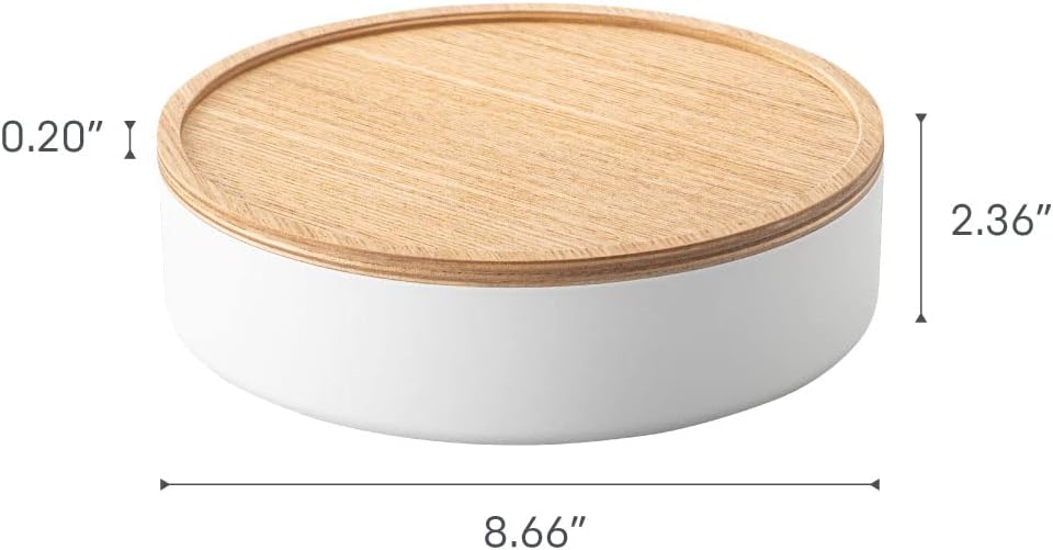 Yamazaki 5801 RIN Aufbewahrungsbehälter mit Deckel, rund, weiss, Stahl/Holz, Minimalistisches Design