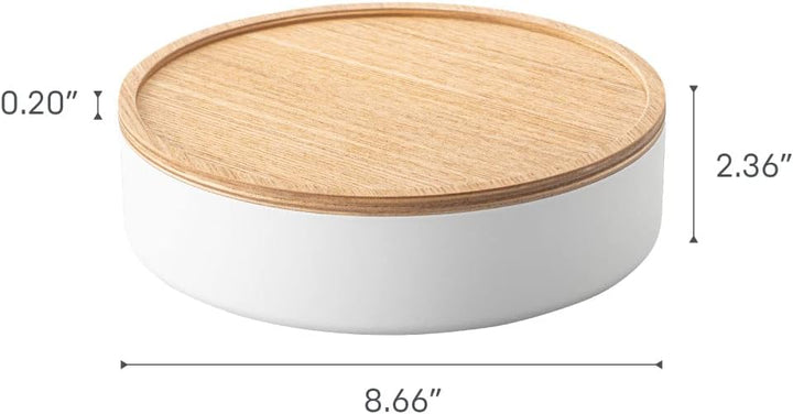 Yamazaki 5801 RIN Aufbewahrungsbehälter mit Deckel, rund, weiss, Stahl/Holz, Minimalistisches Design