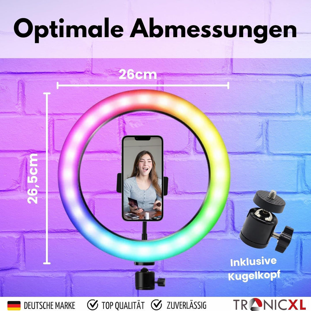 Grosses LED RGB Ringlicht 10 Zoll ohne Stativ USB Foto Lampe Smartphone Selfies Licht für iPhone Tik