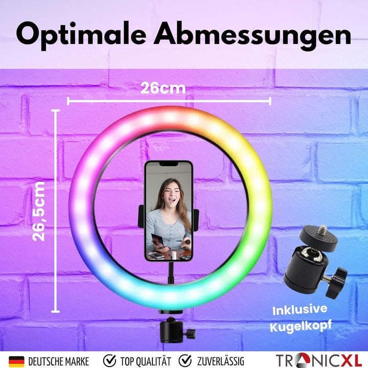 Grosses LED RGB Ringlicht 10 Zoll ohne Stativ USB Foto Lampe Smartphone Selfies Licht für iPhone Tik
