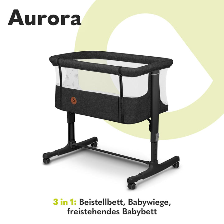 Lionelo Aurora 3 in 1 Babybett bis 9 kg, Beistellbett, Wiege, Höhenverstellug und Einstellung der Ne