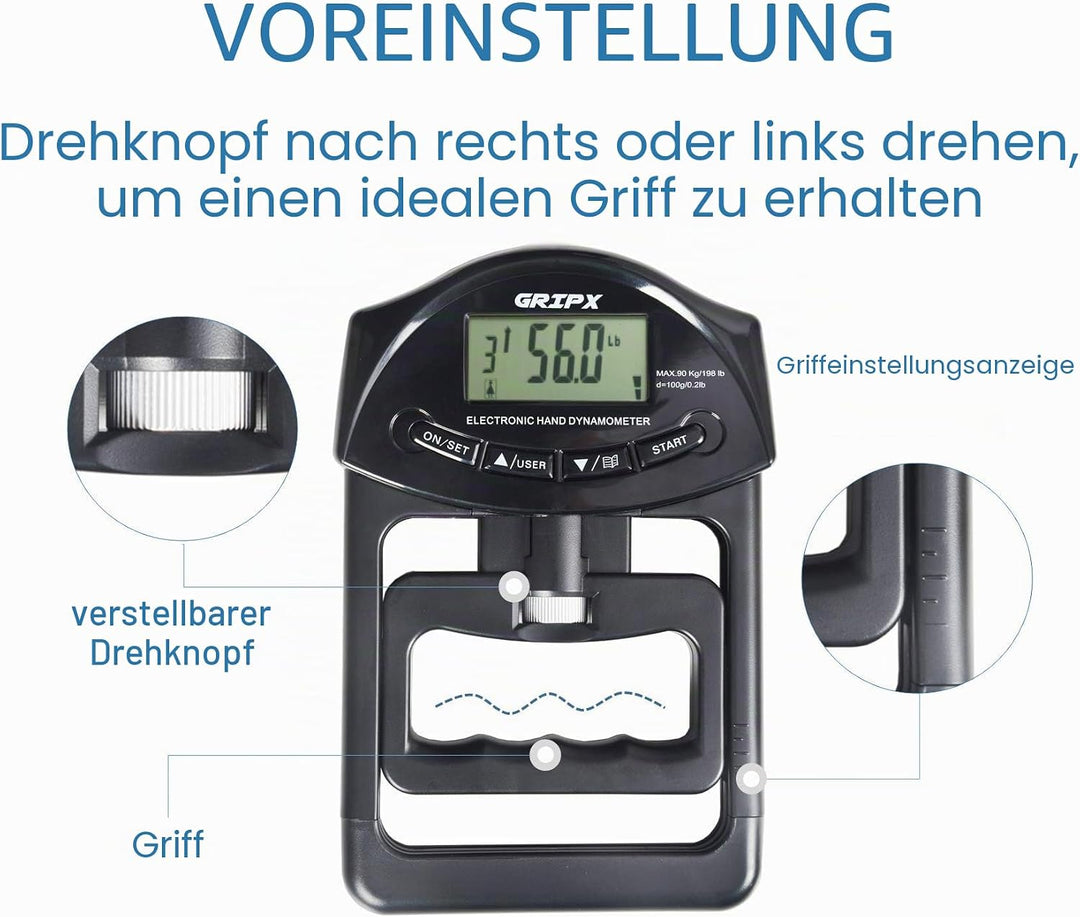 GRIPX Digitaler Handdynamometer Griffstärke-Messgerät Automatische Erfassung der elektronischen Grif