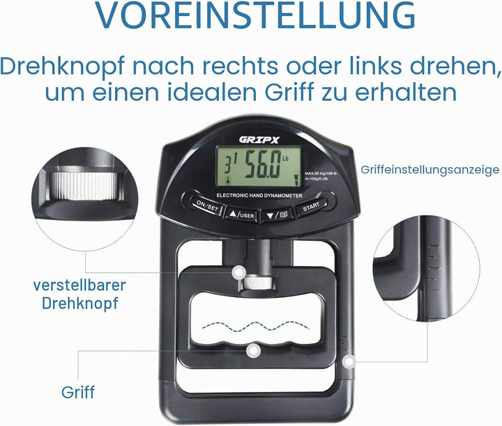 GRIPX Digitaler Handdynamometer Griffstärke-Messgerät Automatische Erfassung der elektronischen Grif