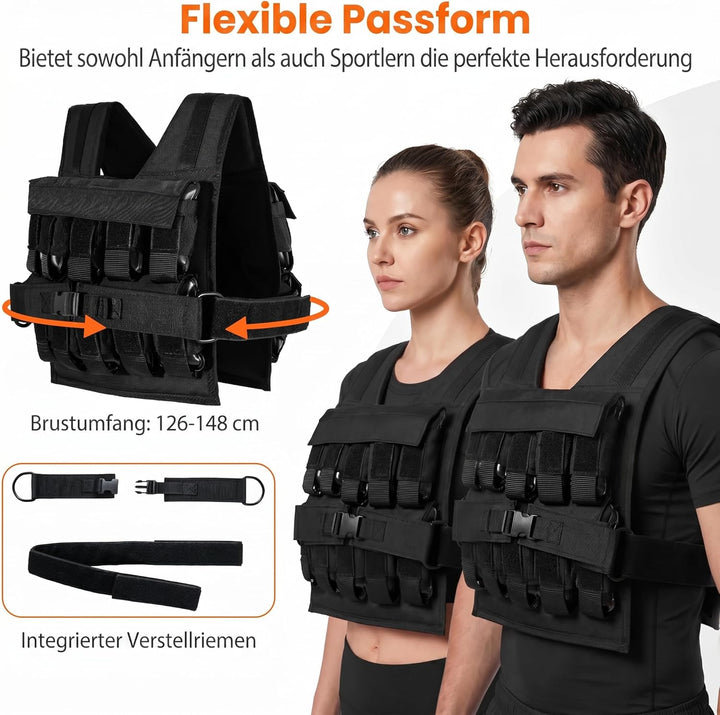 COSTWAY Gewichtsweste 20/30 kg, Brustgrösse Verstellbar, Trainingsweste mit abnehmbaren Eisensandsäc