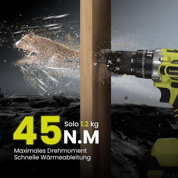 Akkuschrauber, 21V Akku Schlagbohrschrauber, Akkubohrer mit 2 Akkus 2000mAh, 45Nm Akku Bohrmaschine,