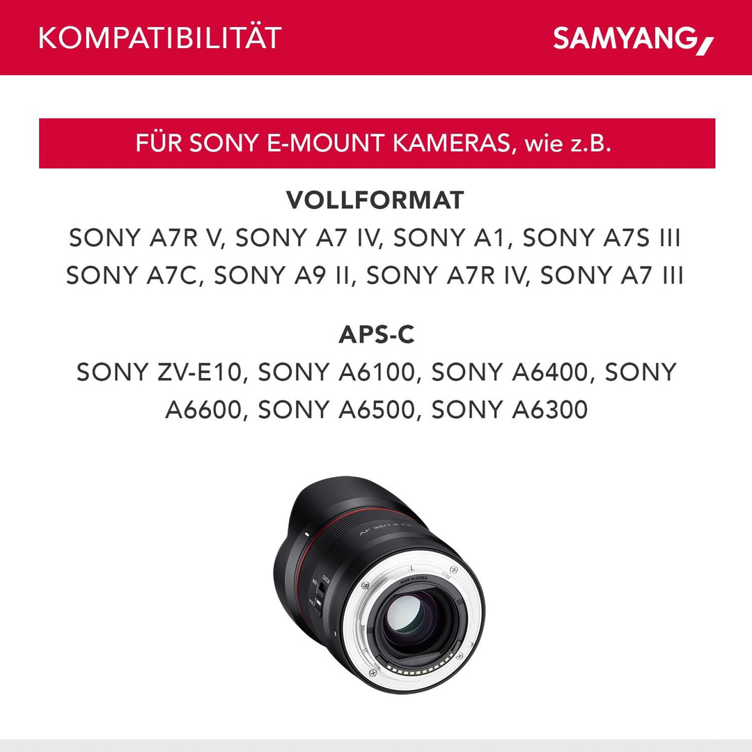 Samyang AF 35mm F1,8 FE für Sony E-Mount Vollformat & APS-C, ultra leichtes Weitwinkelobjektiv mit 6