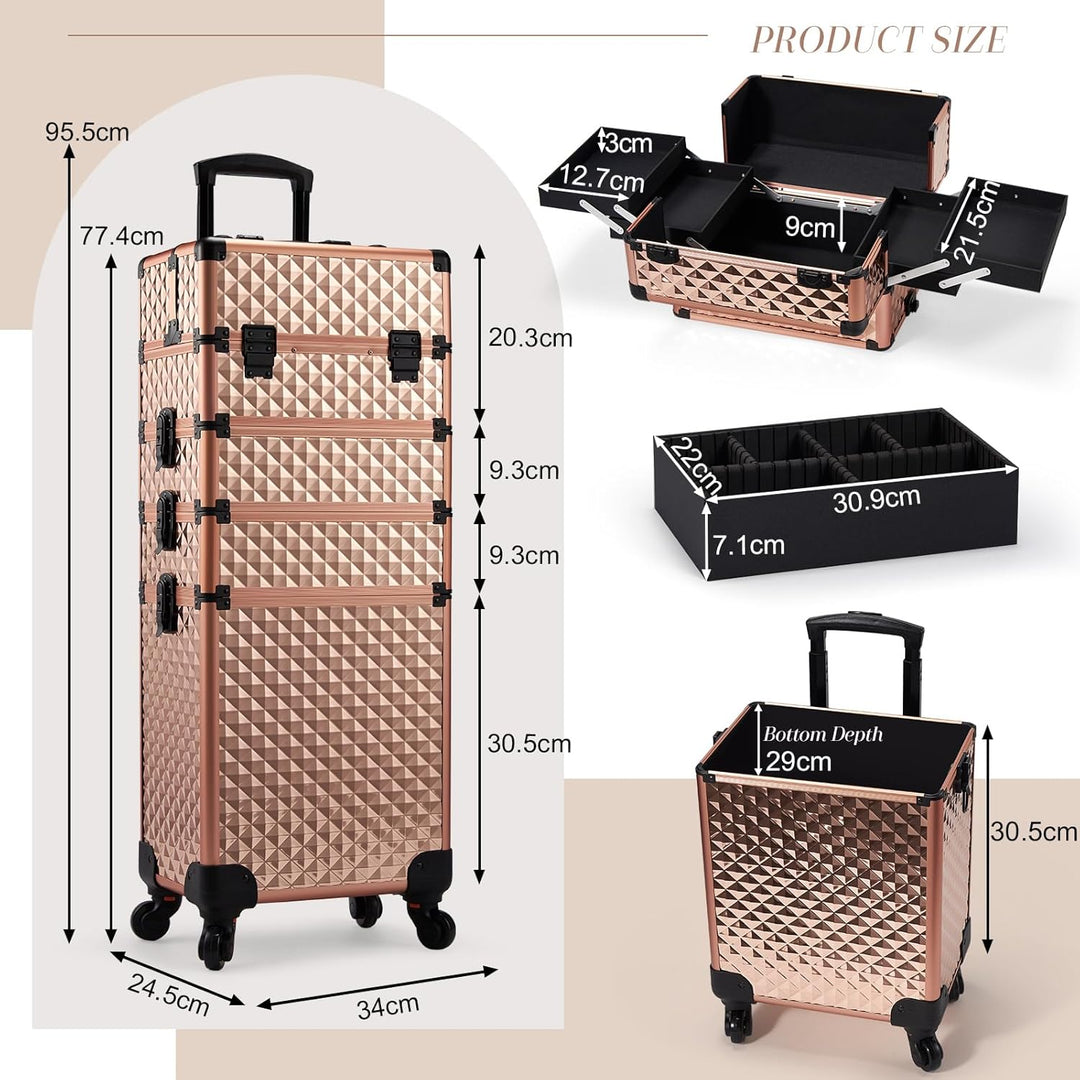 Kosmetikkoffer Trolley 4-in-1 Kosmetikkoffer Gross Kosmetik Trolley Make up Koffer Schminkkoffer mit