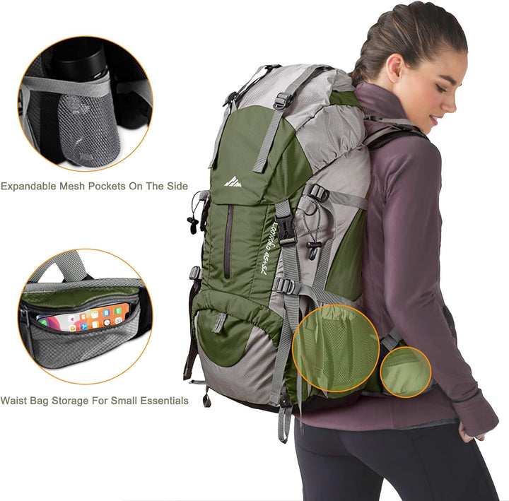 Loowoko Wanderrucksack 50L mit Regenschutz, Camping Rucksack Trekking Tasche für Outdoor, Männer & F