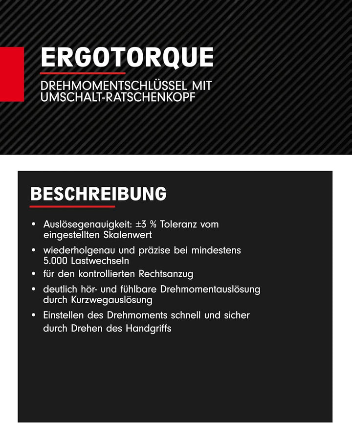 KS Tools Ratschen Drehmomentschlüssel 1/2 Zoll Drehknopf ERGOTORQUEprecision 516.1532 I 20-100 Nm I