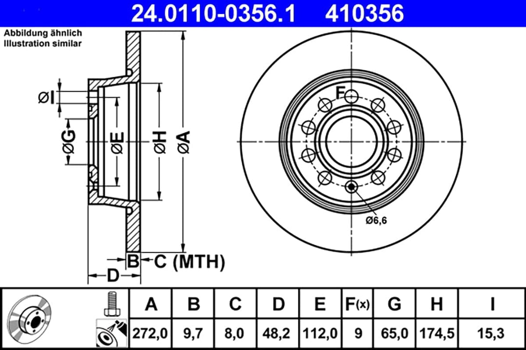 ATE Original Bremsscheibe - 2 Bremsscheiben - 24.0110-0356.1 - ECE-R90 Strassenzulassung