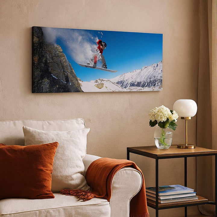Panorama Bilder auf Leinwand Snowboard Winter Berg Gipfel Leinwandbild 90x30cm Wandbilder Dekoration