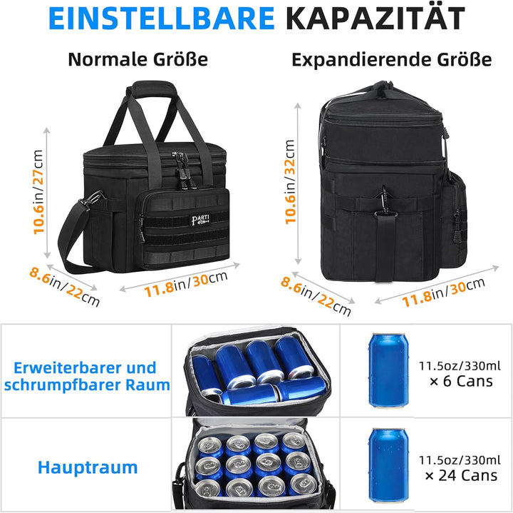 Kühltasche Faltbar Lunch Tasche Weich kühlbox für Herren Baustelle, Gross 15l 18l Erweiterbar 2-Deck