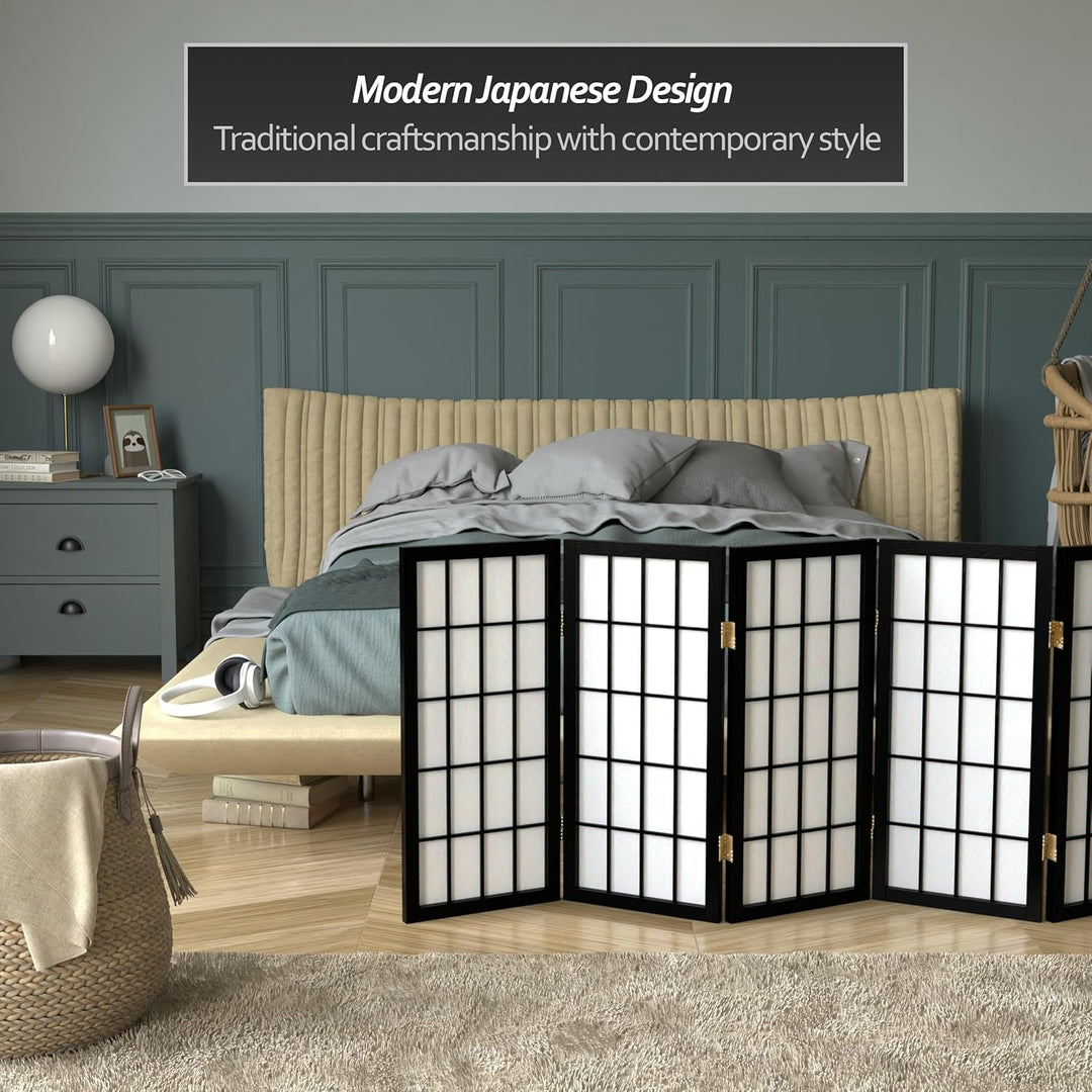Orientalisches Möbel, 60 cm Hoher Fensterschirm Shoji – Schwarz – 5 Paneele 5 Panel Schwarz, 5 Panel