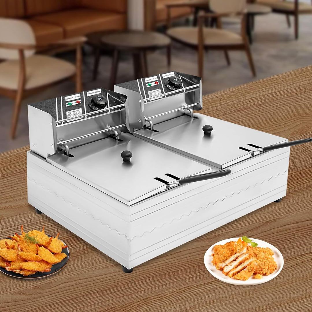 Fritteuse mit Öl, 2500 W 6L Kommerzielle Fritteuse mit Frittierkorb Schlackenabscheider Deckel, 60-2