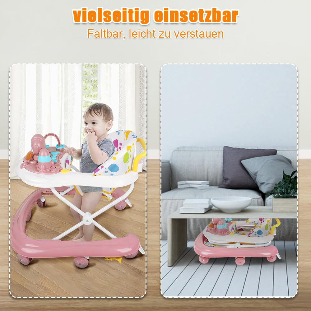 Homewell 2 in1 Faltbarer Lauflernhilfe mit Sonnenschutz und Schiebegriff, Höhenverstellbar in 5 Posi