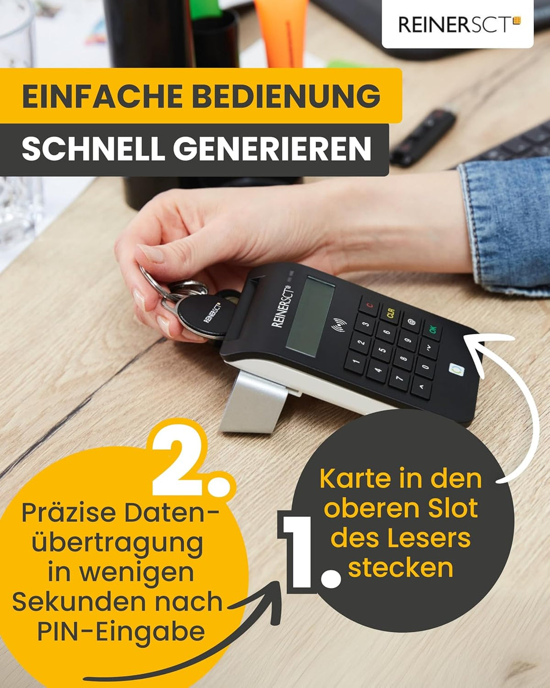REINER SCT cyberJack RFID Chip-Kartenlesegerät komfort | Multi-Applikationsfähig für z.B. Elster; On