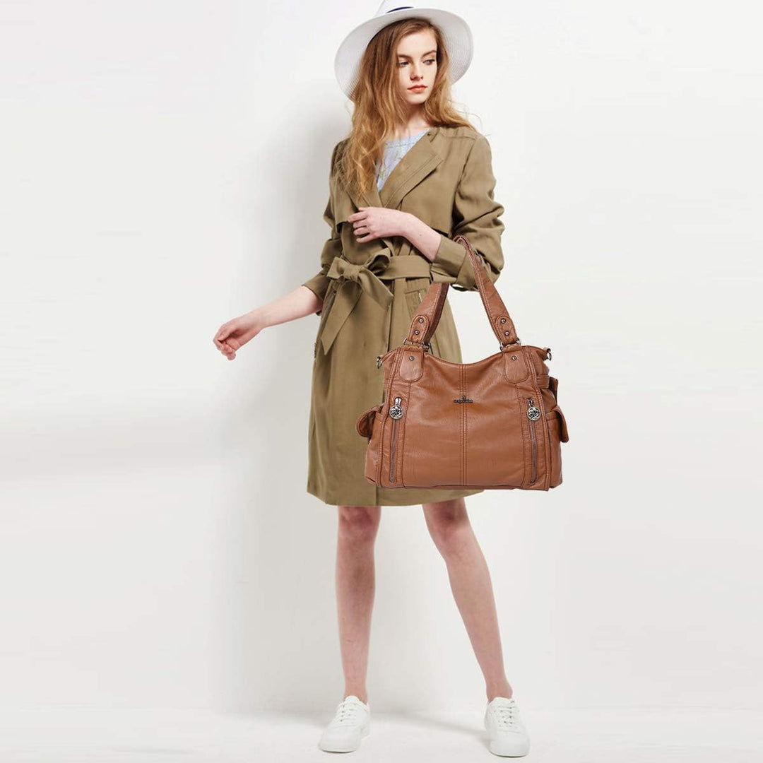 NICOLE &amp; DORIS Women Hobo bags shoulder bags Washed Leather Totes Crossbody with Multiple Compartmen