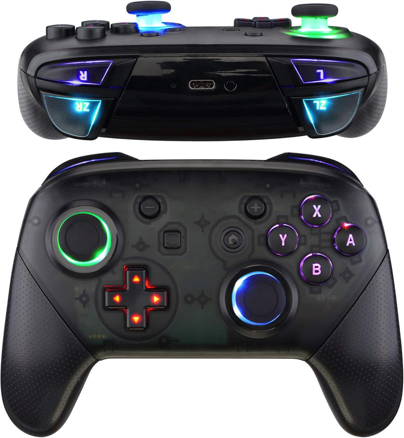 eXtremeRate DTFS LED Tasten Kit für NS Switch Pro Controller, 9 Modi 6 Bereiche Leucht Thumbsticks D