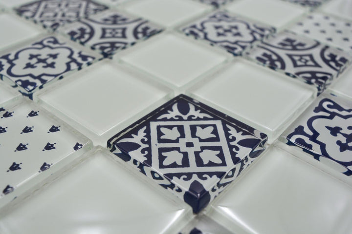Mosaik Quadrat Crystal Optik Weiss Glasmosaik Transluzent Transparent 3D, Mosaikstein Format: 48x48x