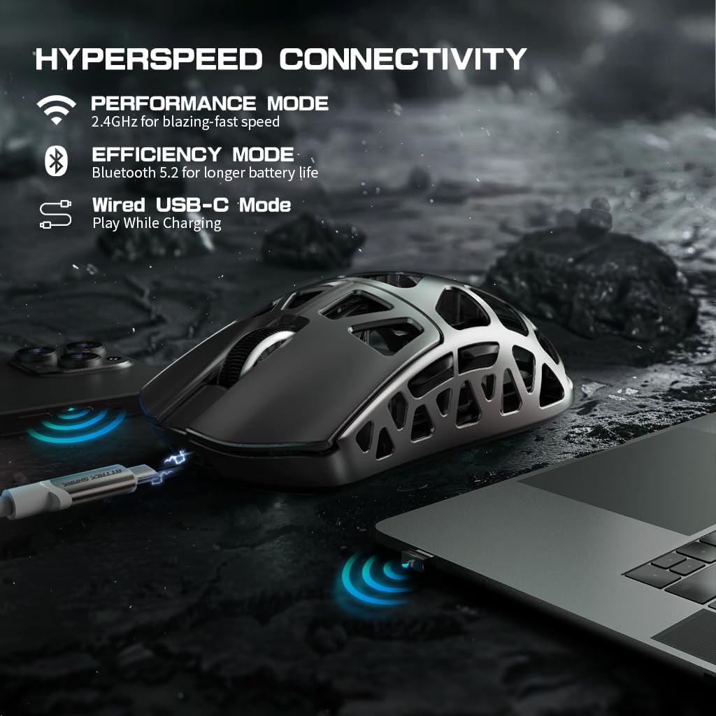 ATTACK SHARK R3PRO 46g Superlight Magnesiumlegierung Maus, 8000Hz Kabellose Abfragerate, 26000 DPI,