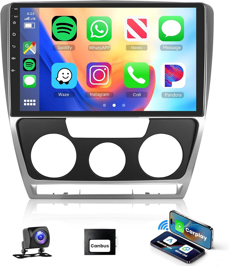 Podofo Carplay Autoradio für Skoda Octavia 2007-2013, 10.1" Touchscreen Autoradio 2G+64G mit Wireles