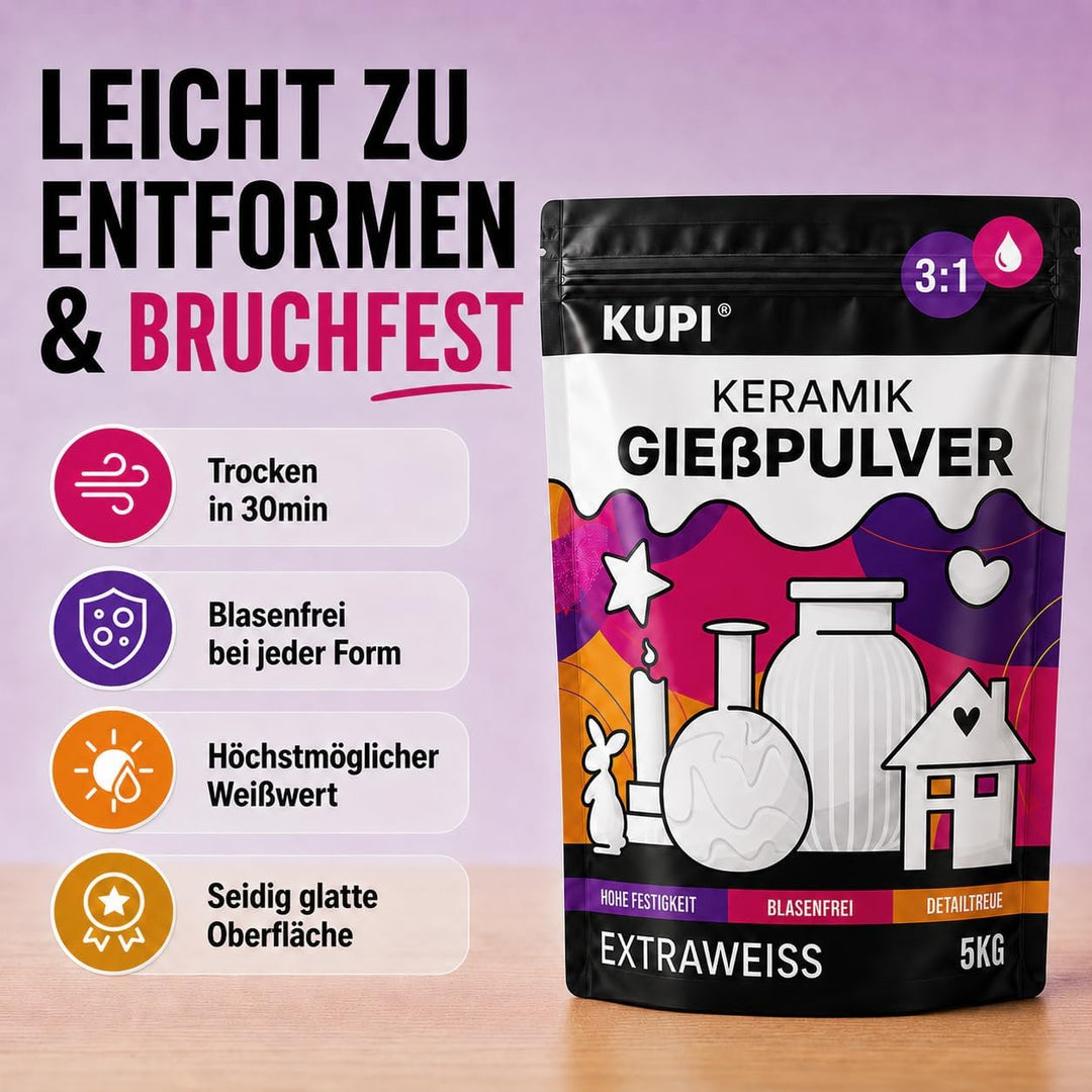 Keramik Giesspulver Weiss 10kg | Gips zum Giessen Lufthärtend & Geruchlos | Giessmasse für Silikonfo