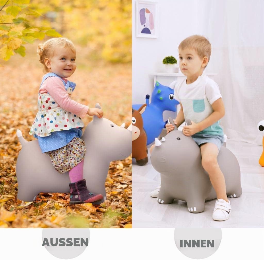 INPODAK hüpftier, Nashorn Hüpftier für Kinder, hüpftier ab 1 2 3 4 5 6 Jahre, Kleinkind Hüpfpferd, A