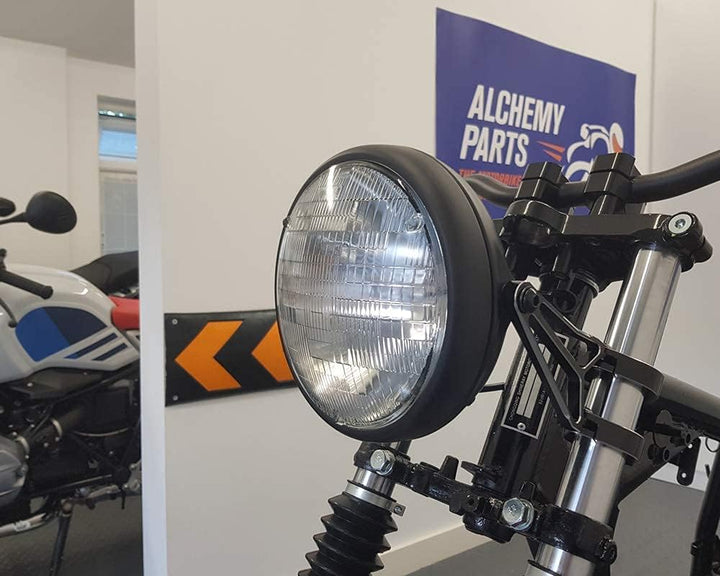 Motorrad 7.7" Scheinwerfer Mattschwarz 12V 55W für Cafe Racer & Scrambler - Schale