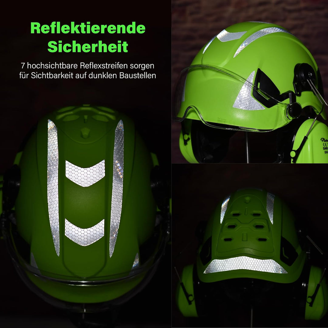 SAFEYEAR Sicherheit Harter Hut mit Anti-Kratzer Brille, eramuffs, CE EN397 Sicherheitshelme mit Kinn