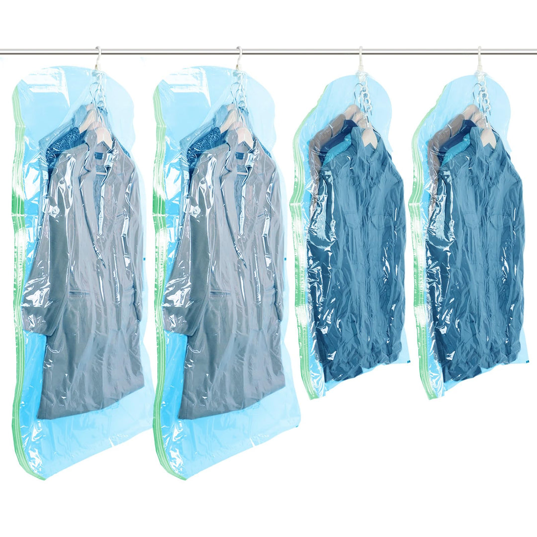 TAILI Hängende Vakuumbeutel für Kleidung, 4 Packungen (2 lange 135x70cm & 2 kurze 105x70cm), Blau Va