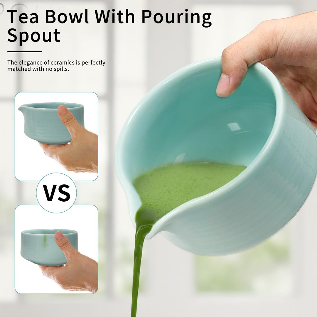 Matcha Tee Set – Matcha Besen Set mit Schneebesen, Besenhalter, Keramik Matcha-Schale, 2 Teelöffel –
