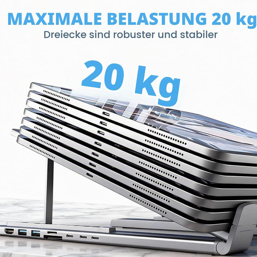 8-in-1 USB-C Laptopständer, Aluminium Laptop Ständer mit 8-in-1 USB C Dockingstation, Faltbarer Stan