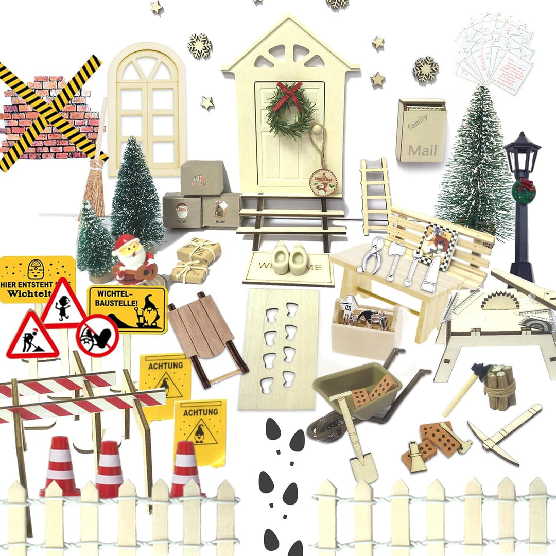 XSYKJGS Wichteltür Set, 86 Stück Wichtel Zubehör Baustelle Set, Wichteltür Zubehör Weihnachten Kompl