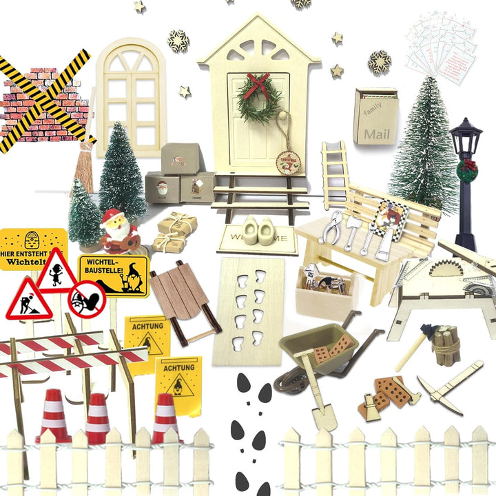 XSYKJGS Wichteltür Set, 86 Stück Wichtel Zubehör Baustelle Set, Wichteltür Zubehör Weihnachten Kompl
