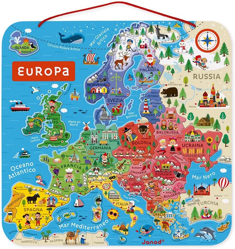 Janod - Magnetisches Puzzle Europakarte - Pädagogisches Holzpuzzle zum Lernen der Geographie - Europ