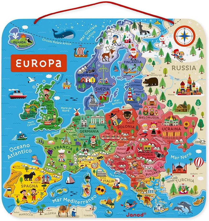 Janod - Magnetisches Puzzle Europakarte - Pädagogisches Holzpuzzle zum Lernen der Geographie - Europ