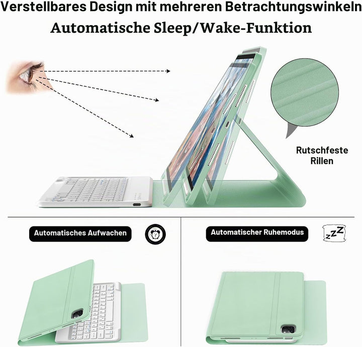 Hülle mit Tastatur für iPad Pro 12.9 (6/5/4/3 Gen), Deutsches QWERTZ, Magnetisch Abnehmbarer Bluetoo