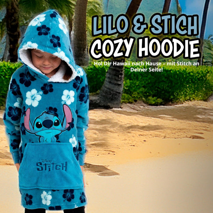 United Labels Disney Lilo & Stitch Oversize Hoodie Decke mit Ärmeln und Kapuze für Mädchen, Blau, Ku