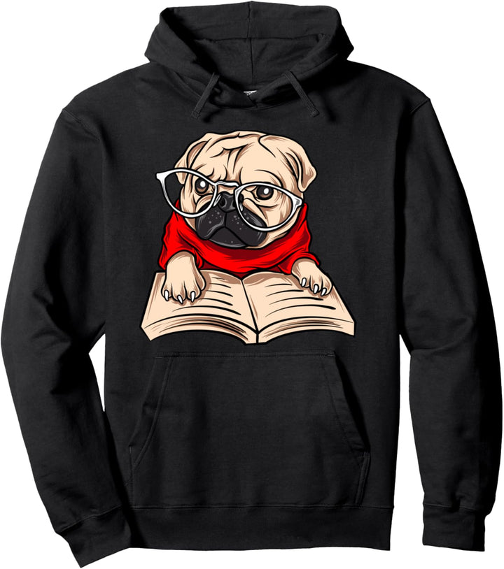 Süsses und lustiges Pug Mops mit Buch und Brille Geschenk Pullover Hoodie