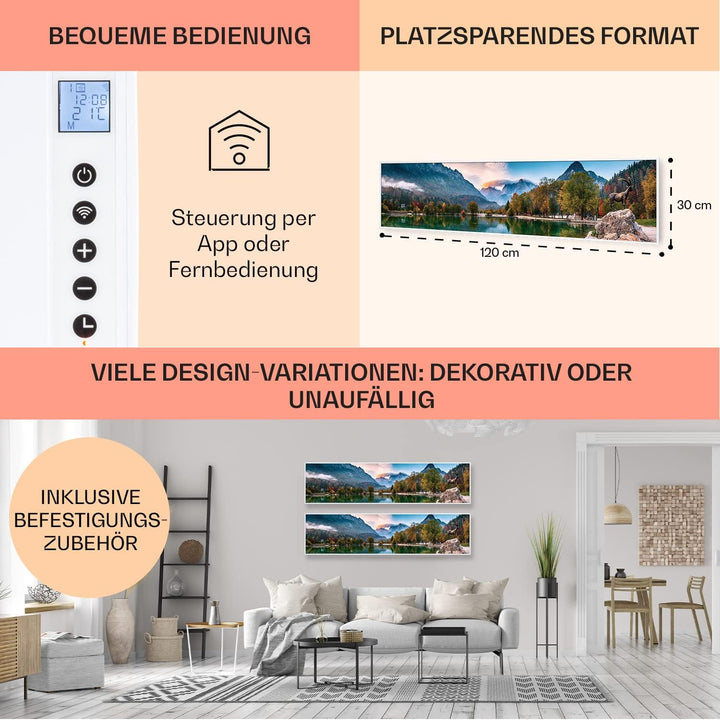 Klarstein Infrarotheizung mit Thermostat, 350W Elektroheizung, Smart Home Bild-Infrarotheizung zur W