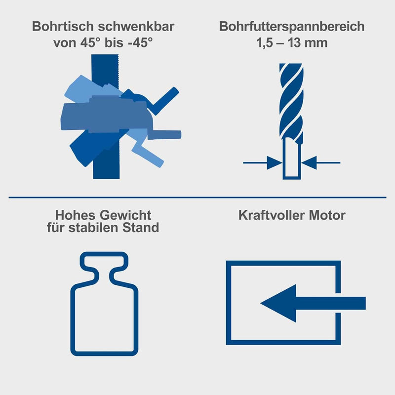 Scheppach Profi-Säulenbohrmaschine DP19Vario Tischbohrmaschine | Variable Drehzahl | Bohrfutterspann