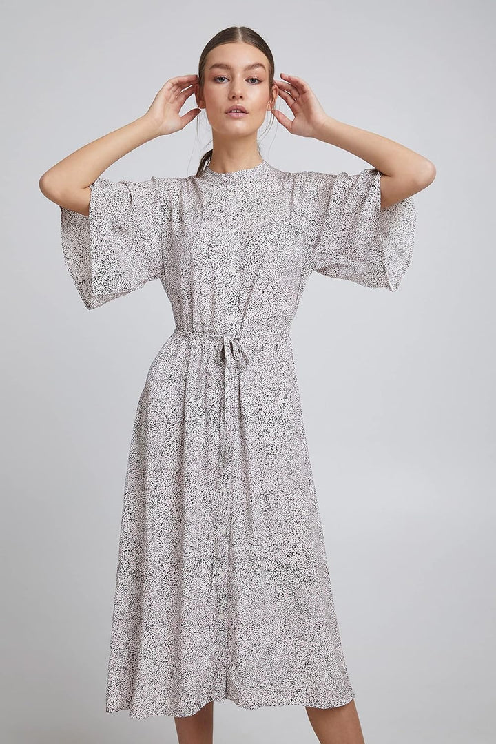 ICHI IHHARENA DR Damen Freizeitkleid Kleid Midikleid mit hochgeschlossenem Auschnitt und weiten Ärme