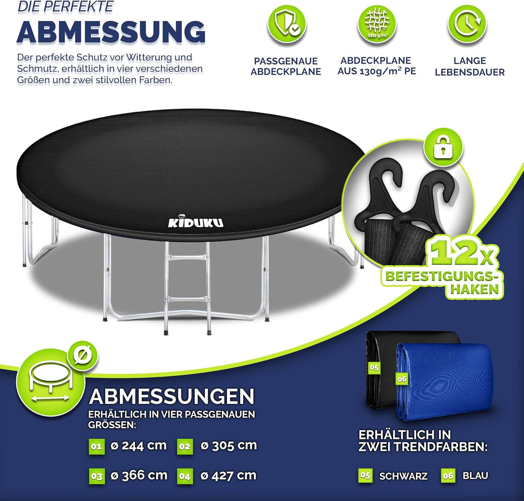 KIDUKU® Trampolin Abdeckung 244-427 cm | Outdoor Regenabdeckung Winterfest | Wetterschutzplane wette