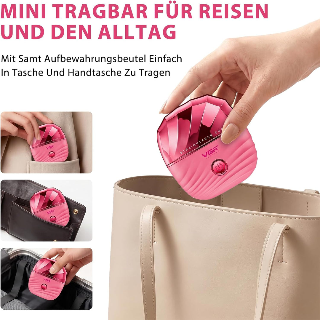 VGR 587 Kabellose Glättbürste Mini Mit 180°C Und 2 Stufen Reiseetui Rosa | Elektrische Haarbürste Mi