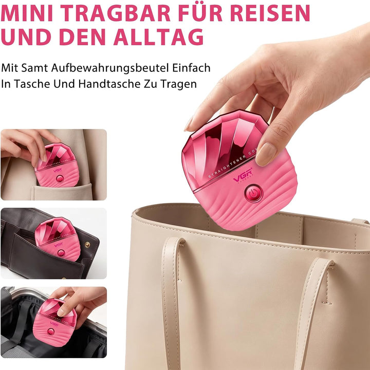 VGR 587 Kabellose Glättbürste Mini Mit 180°C Und 2 Stufen Reiseetui Rosa | Elektrische Haarbürste Mi
