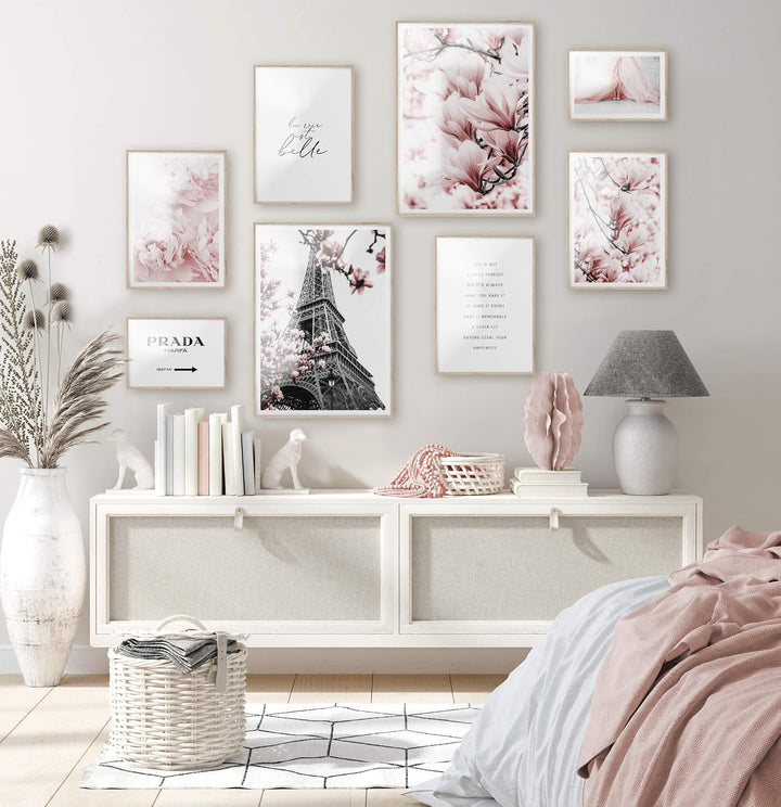 BLCKART Infinity Rose Love Poster Set Stilvolle Doppelseitige Rosa Bilder Blumen Wohnzimmer Schlafzi