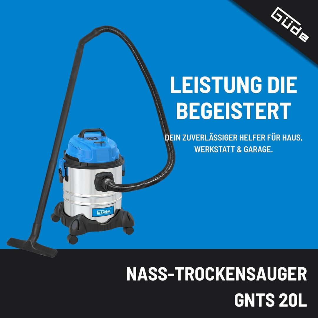 Güde 20 L 17001, NASS-TROCKENSAUGER GNTS 20L, Blau, Silber, schwarz, 1200 W, 85 Dezibel 1200W / 20L,
