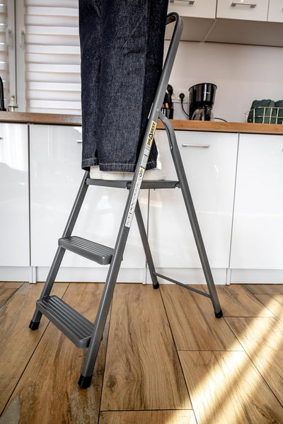 DRABEST - Stehleiter - mit 3 Stufen - bis 125 kg belastbar - 1,25 m lang - Arbeitshöhe 2,57 m - Trit