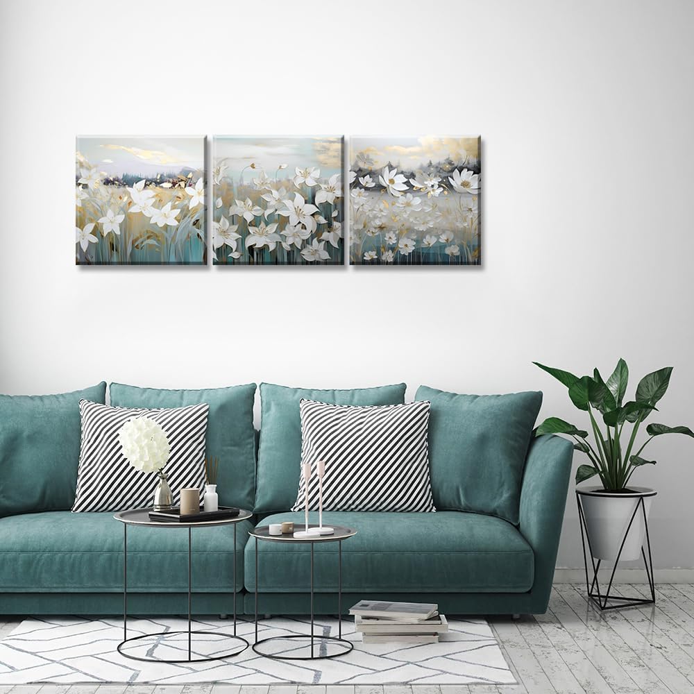 Piy Painting 3er Wand Kunst Modern Bild Set 30x30CM Elegante Blumen Bild Leinwand Malerei Blume Bild